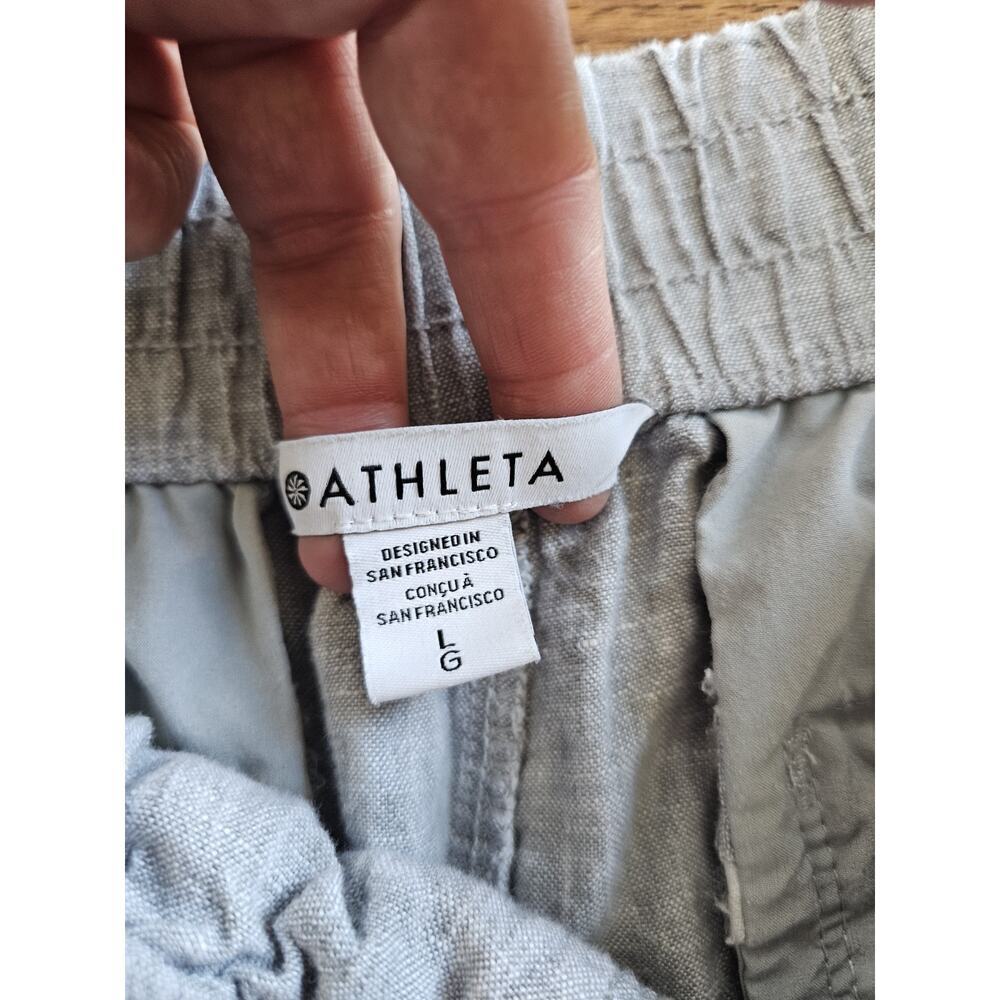 Athleta Linen Cabo Wide Leg Pants Casual Coastal Resort Lagenlook‎ Size L Gray - Picture 3 of 9